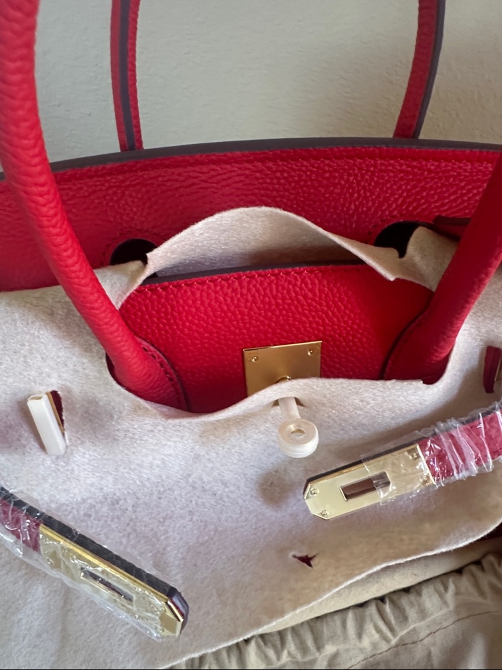Genuine Leather Satchel Structured Top-Handle Bag BK30 with Gold Hardware - Picture 15 of 15